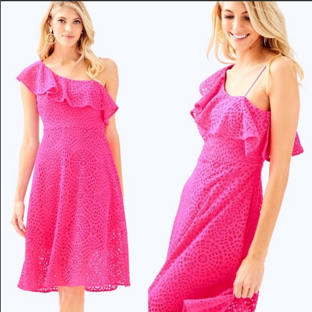 Lilly Pulitzer Callisto one shoulder pink dress